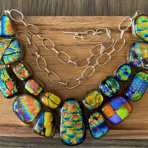 SALE!!! Dichroic Glass inlaid in 925 Sterling Magnificent, one of a kid piece - Picture 5 of 13